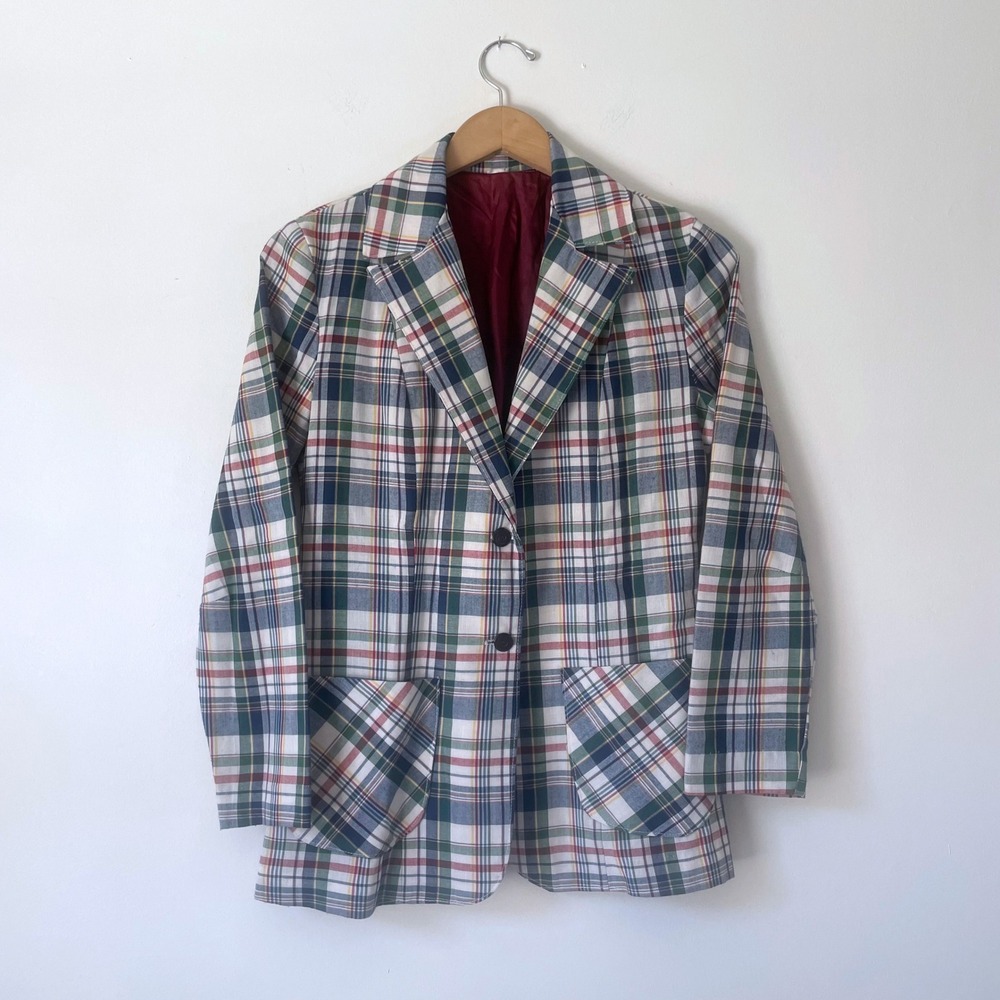 Vintage Plaid Blazer‎ Mens 36 Lightweight Unlined Academia Preppy East Coast